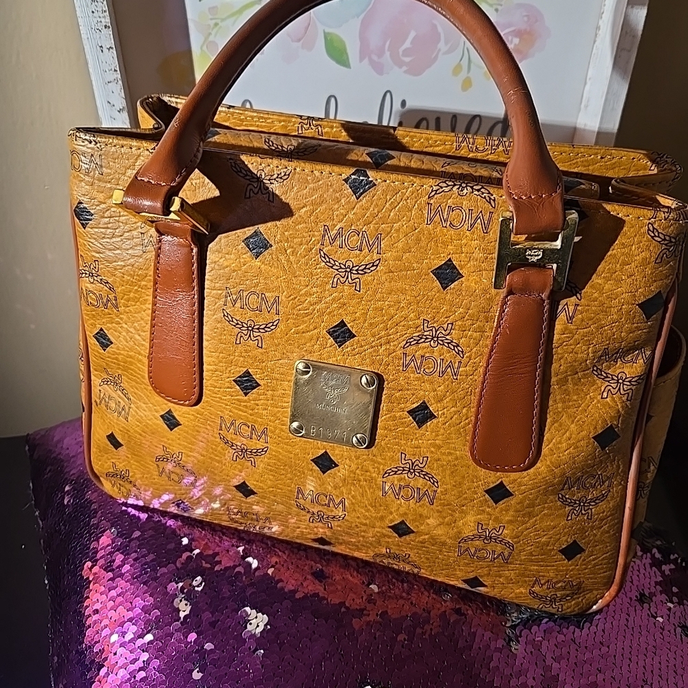 MCM Cognac Visetos Satchel Small